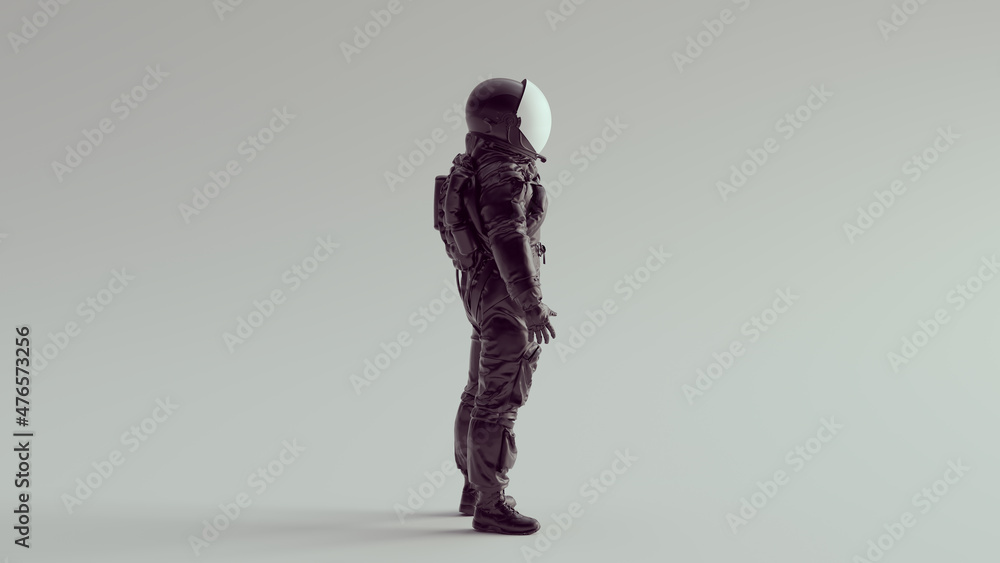 Wall mural Black Astronaut Cosmonaut with White Helmet Visor Side View Spaceman Vintage Space Technology 3d illustration render