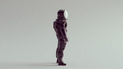 Black Astronaut Cosmonaut with White Helmet Visor Side View Spaceman Vintage Space Technology 3d illustration render © paul