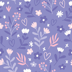 Cute doodle flowers seamless pattern. Flat vector illustration in pastel tones. Floral print for fabric, gift wrapping paper, stationery, package and any surface