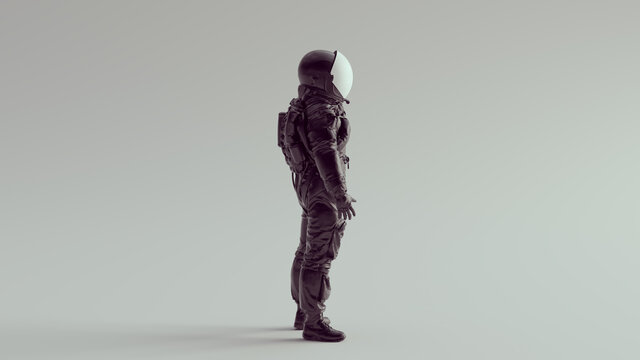 Black Astronaut Cosmonaut with White Helmet Visor Side View Spaceman Vintage Space Technology 3d illustration render
