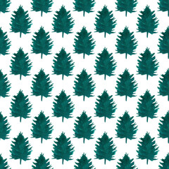 Christmas tree. Watercolor pattern. Simple seamless pattern on white background