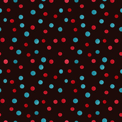 Blue and red spots. Watercolor pattern. Simple seamless pattern on black background