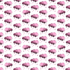 Obraz premium Pink cloud pattern, Valentines day background, Clouds and heart ornament, Wrapping paper design, Hand drawn pattern, Seamless love background, Textile print, romantic seamless ornament