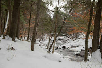 In december, icy river in the Canadian winter in the province of Quebec
