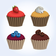 Cupcake Dessert Sweet Food Vector Set Illustration