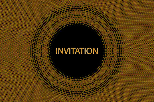 Abstract Dark Background Of Gold Dots, Halftone Frame, Invitation