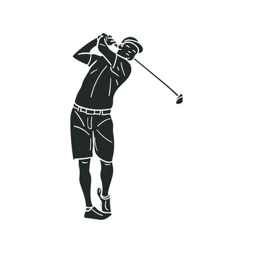 Golf Player Icon Silhouette Illustration. Sport Golfer Vector Graphic Pictogram Symbol Clip Art. Doodle Sketch Black Sign.