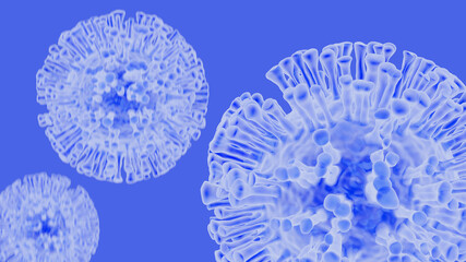 SARS-CoV-2 coronavirus concept. Microscope virus close up. 3d rendering with selective focus.
