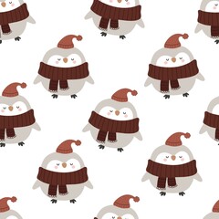 Seamless pattern with cute penguins, décor elements. Colorful vector flat style for kids. hand drawing. baby design for fabric, print, wrapper, textile