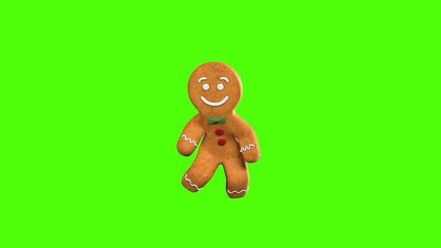 Gingerbread man Dancer 3D animation of funny, hot and sweet cookie boys dancing for holiday and kid event, show, VJ, party, music, website, banner, dvd. Green screen