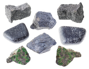 set of various chromite stones cutout on white