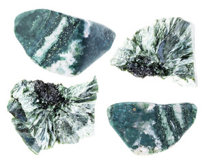 set of various clinochlore stones cutout on white