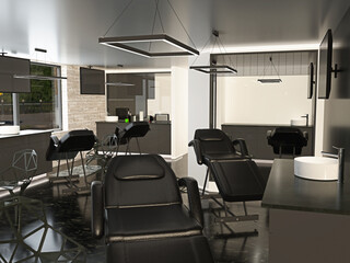 Modern Interior 3D render of Tattoo Shop with epoxy floor 