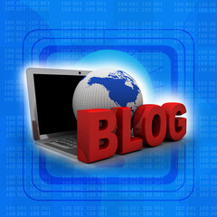 3d blog On-line illustration on laptop