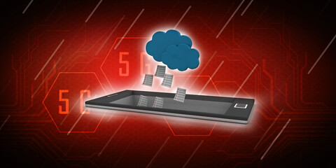 Naklejka premium 3d rendering Cloud online storage icons with mobile