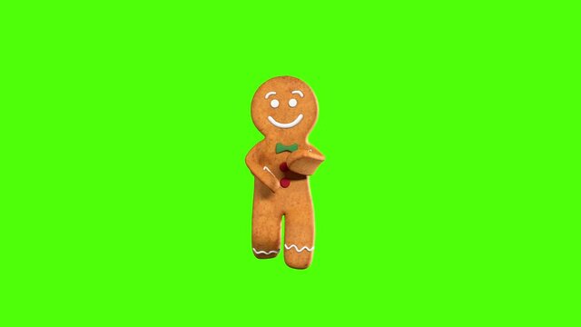 Gingerbread man Dancer 3D animation of funny, hot and sweet cookie boys dancing for holiday and kid event, show, VJ, party, music, website, banner, dvd. Green screen