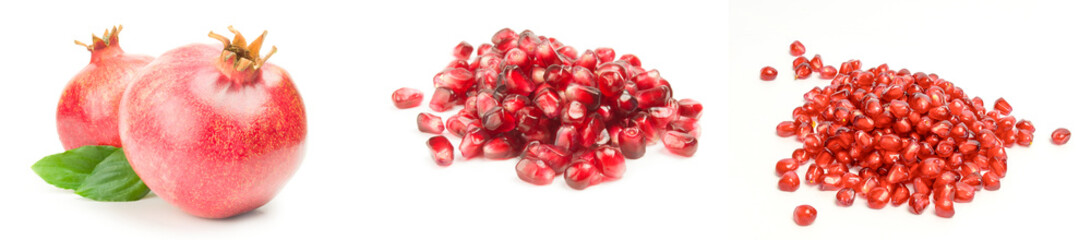 Collage of pomegranate isolated on a white background