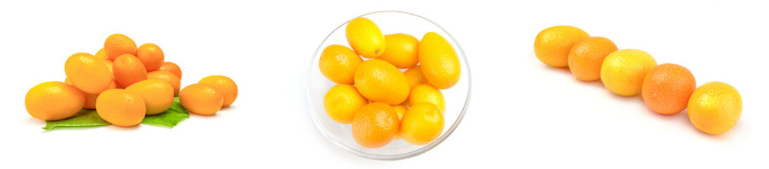 Collage of cumquats isolated on white