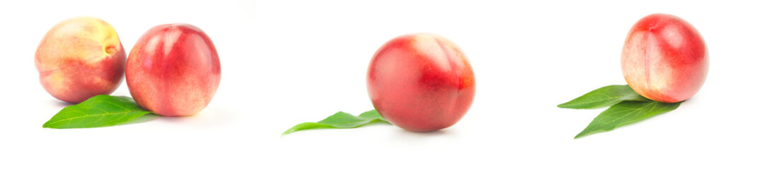 Collage of fresh peaches fruits