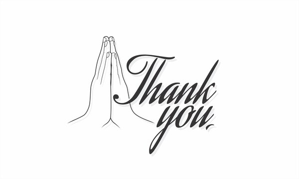 Beautiful Creative Banner Design for Thank You. Conceptual Typography of Thank You. Editable Illustration of Folded Hands.