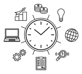 Fototapeta premium Black and white time management concept poster