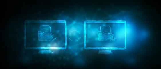 drawn folders with a file in computers. data exchange