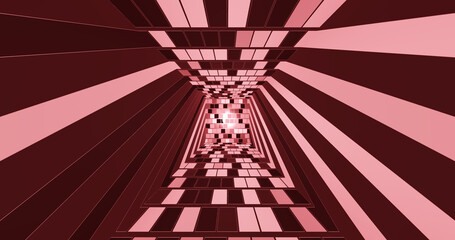 Render with red psychedelic tunnel from changing perspective