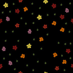 Christmas seamless pattern with isolated painted winter flowers on black background. Cute vector illustration for paper, textile, fabric, prints, wrapping, greeting cards, banners