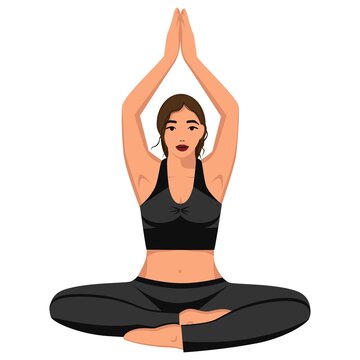 Woman Yogi.  Female character sitting in a pose, studying yoga. Vector. Graphic. Cartoon illustration.