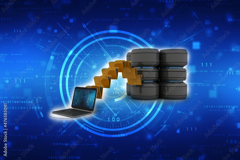 Poster 3d rendering database storage data base in laptop