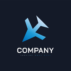 Blue Airplane Logo Design. Traveling Logo Design Template. Plane Logo or Symbol