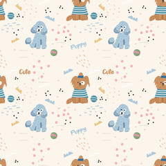 Seamless pattern with cute pet dogs. Vector pattern for textile products, children's room design, wrapping paper