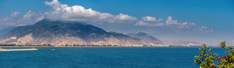 Fototapeta na wymiar Panoramic view of Finike city in Turkey. The Taurus Mountains rise in the distance