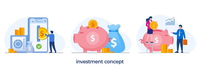 investment concept, growth, landing page website vector flat design template and background