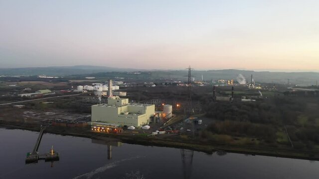 Power station producing energy on the banks of the River Foyle near Derry, Northern Ireland