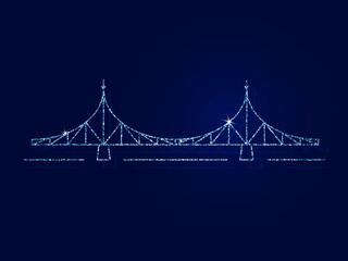 Tver is the city of Russia. The old bridge is the main symbol of the city. Vector illustration. Dark blue background.