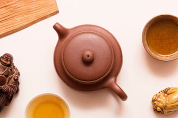 Tea ceremony, fresh tea. Traditional teapot and teacup.