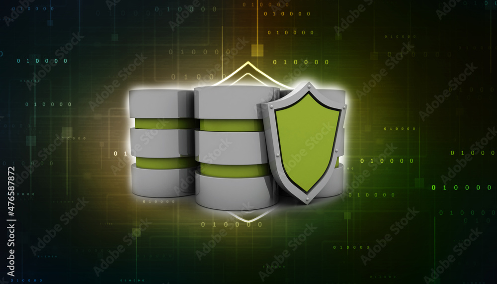 Poster 3d rendering database storage data base protection shield
