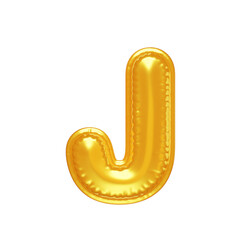 3d inflated letter J in the form of yellow balloon, isolated on white background, 3D illustration