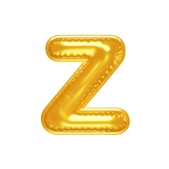 3d inflated letter Z in the form of yellow balloon, isolated on white background, 3D illustration