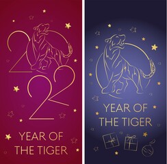 Fototapeta na wymiar set of stories CNY 2022 Happy Chinese New Year, golden tiger cat, Lunar festival vector decorations, China holiday mascots