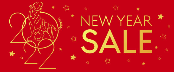 CNY 2022 greeting cards Happy Chinese New Year, golden tiger cat, Lunar festival vector decoration, holiday sale