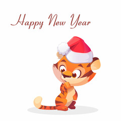 vector happy new year banner illustration background merry winter tiger symbol print animal greeting decoration red card white color sweet party beautiful celebration