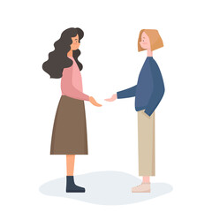 Two women talk about the work. Small talk. Communication in office. Cartoon vector illustration
