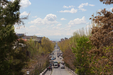 View from a high point on the central avenue and Mount Ararat in Yerevan. Armenia 