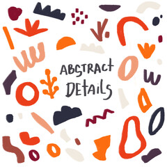 Collection of abstract doodle Hand draw Shapes. Geometric objects in bright colors, texture brush, minimalist details, for your projects, posters, flyers, websites, business cards