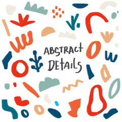 Collection of abstract doodle Hand draw Shapes. Geometric objects in bright colors, texture brush, minimalist details, for your projects, posters, flyers, websites, business cards