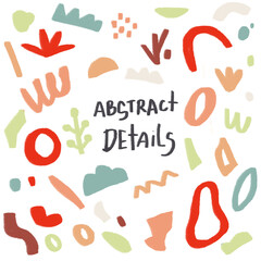 Collection of abstract doodle Hand draw Shapes. Geometric objects in bright colors, texture brush, minimalist details, for your projects, posters, flyers, websites, business cards