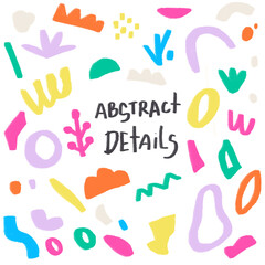 Collection of abstract doodle Hand draw Shapes. Geometric objects in bright colors, texture brush, minimalist details, for your projects, posters, flyers, websites, business cards. Isolated on white 