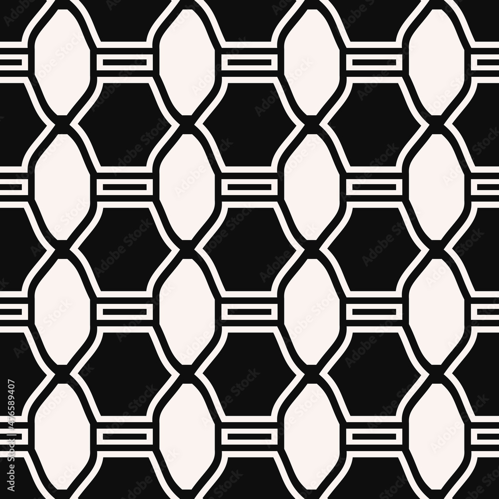 Poster Abstract pattern of white cells and black background. Repeating honeycomb creating a seamless pattern.